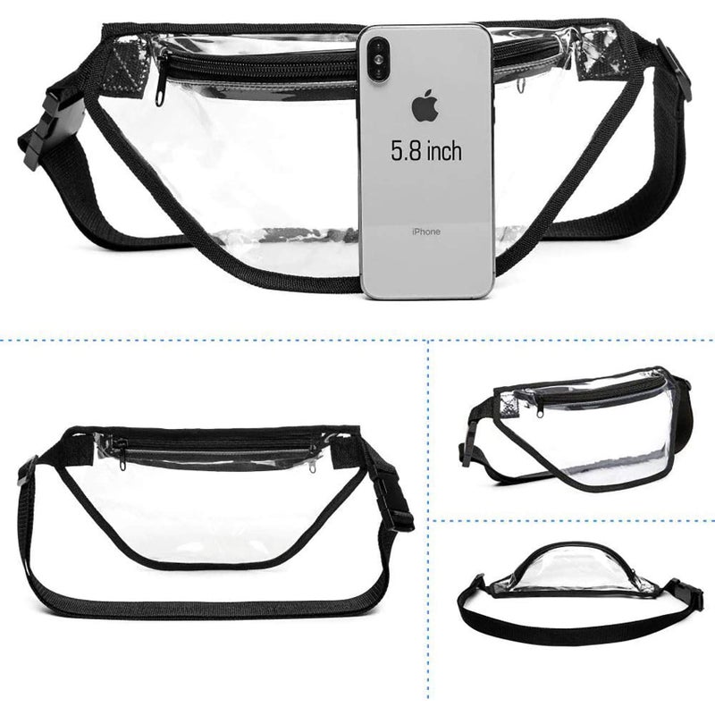 BuyAgain Clear Fanny Pack, BuyAgain Clear Transparent Waterproof Stadium Approved Waist Fashion Pouch Bag for Women Men Concerts Work office Sports Travel and Daily Use - Image 1